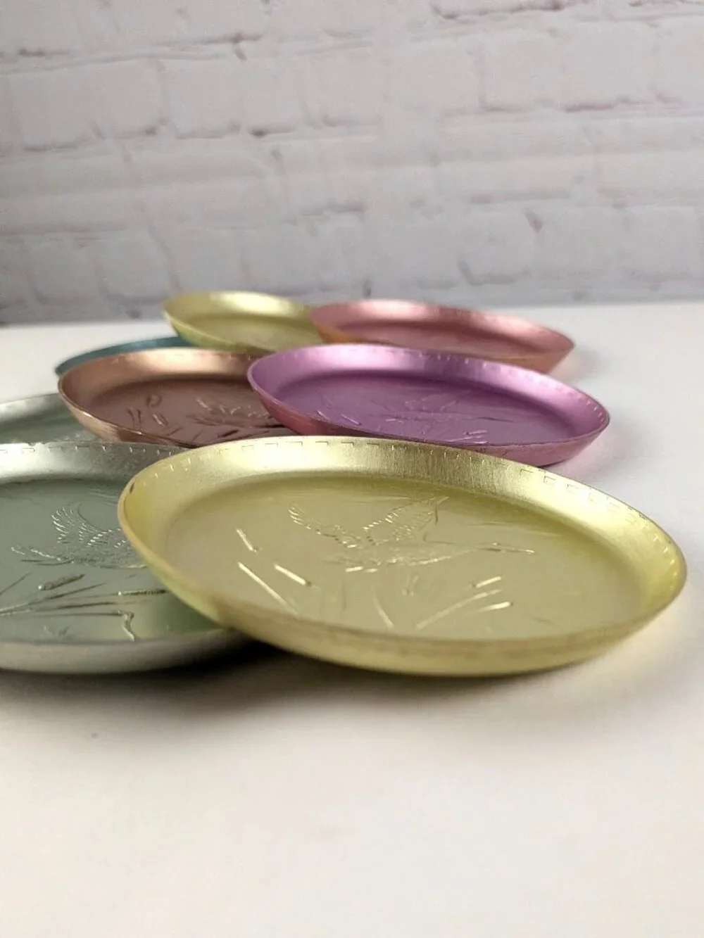 Vintage 50s Pastel Aluminum Drink Coasters x9
